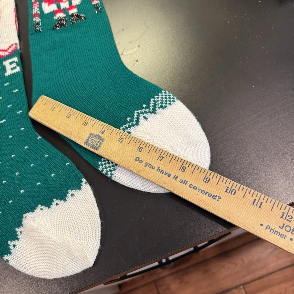 Vintage‎ Knit Christmas Stockings Santa Angel  Pair Holiday Decor Retro